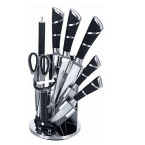 Kitchen Knife Set with 360° Rotating Acrylic Stand, Black. Medium Each