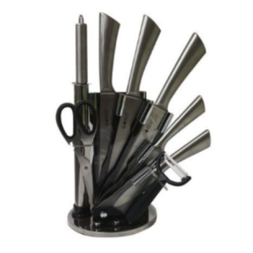 Kitchen Knife Set On A Rotating Plate Stand - Silver. Medium Each