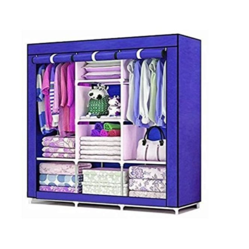 3 Column Cloth Frame Portable Wardrobe - Blue. Medium Each