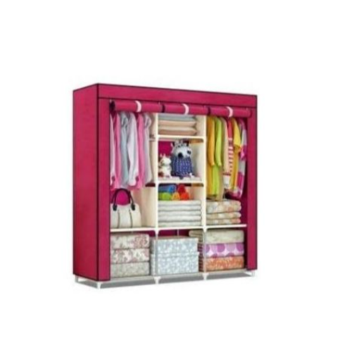 3 column cloth portable wardrobe -pink Medium Each