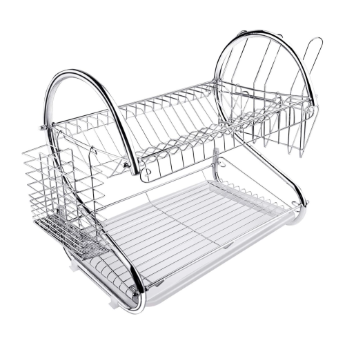 Dish Drying Draining Rack Plate Cup Storage - Silver 2 Tier Each