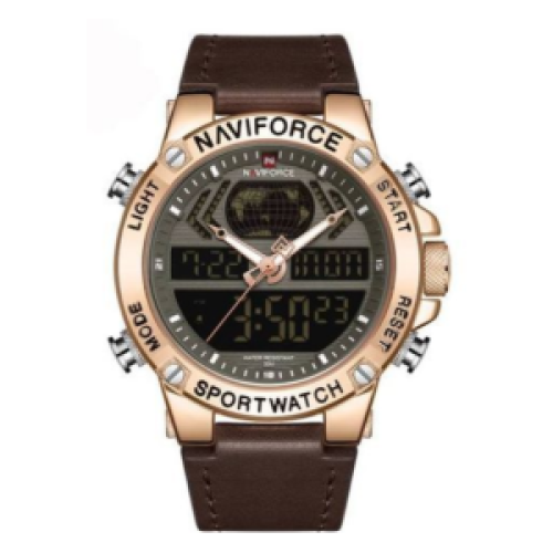 Naviforce Dual Waterproof Leather Strapped Watch - Brown 122g EACH