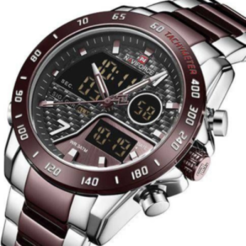 Naviforce Mens Stainless Steel Dual Watch - Silver, Brown 122g EACH