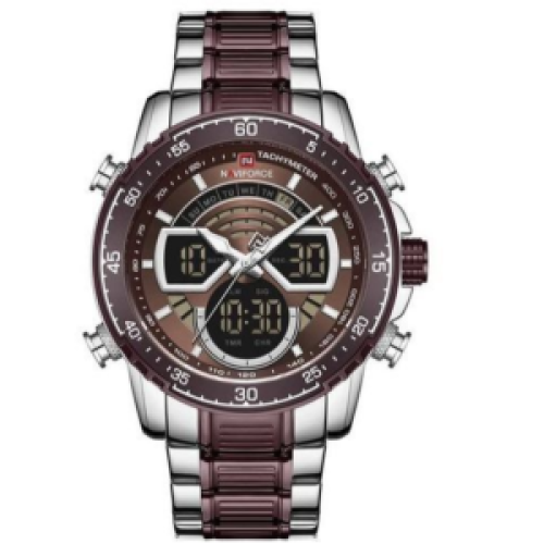 Naviforce Waterproof Stainless Steel Mens Watch - Brown,Silver 102g EACH