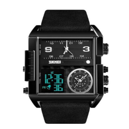 Skmei Mens Formal Leather Strapped Dual Watch Black 122g EACH