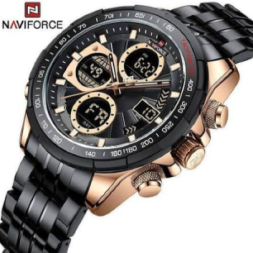 Naviforce Stainless Steel Digital And Analog Mens Luxury Watch - Black 122g EACH