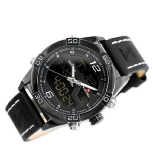 Naviforce Luxury Leather Strapped Sports Watch - Black 177g EACH