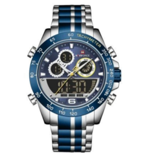 Naviforce Water Resistant Analog And Digital Mens Watch- Silver,Blue 122g EACH