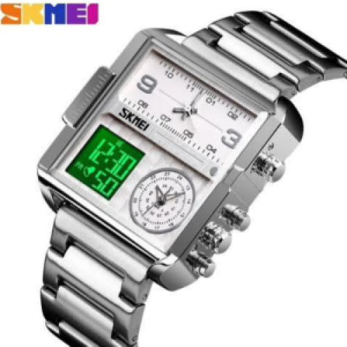Skmei Digital And Analog Stainless Strapped Chronograph Watch - Silver 122g EACH