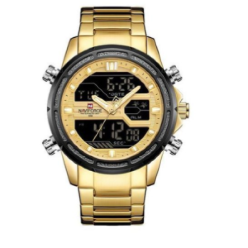 Naviforce NF9138S Mens Stainless Steel Quartz Digital Sport Watch - Gold 117g EACH