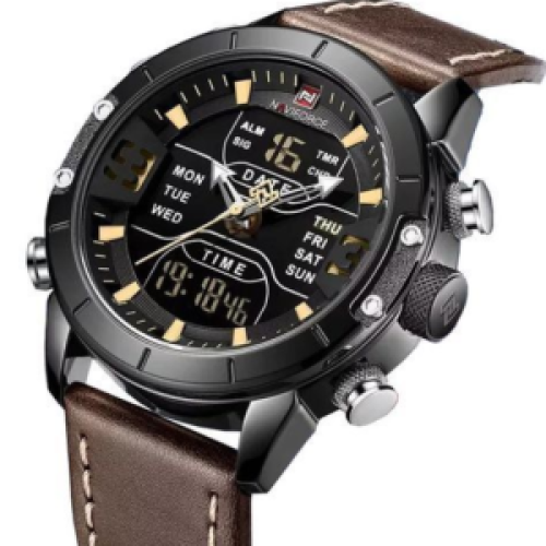 Naviforce Leather Digital And Analog Mens Water Proof Watch - Brown 187g EACH