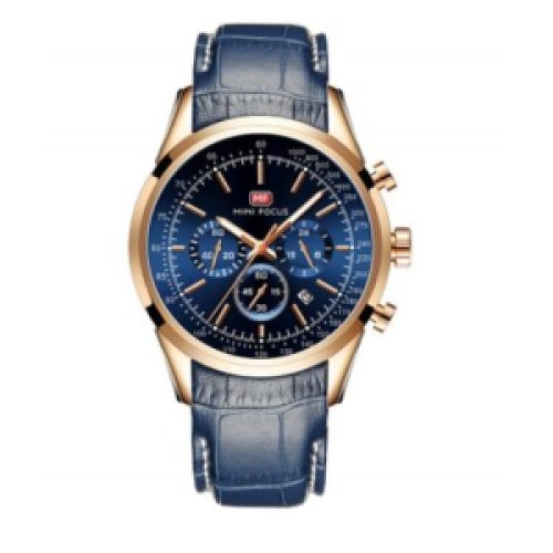 Mini Focus Leather Strapped Chronograph Analog Mens Watch - Blue 122g EACH