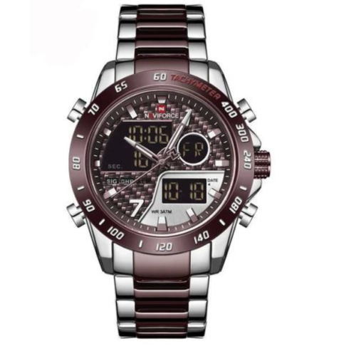 Naviforce Mens Office And Casual Dual Waterproof Watch - Silver, Brown 177g EACH