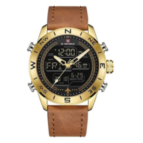 Naviforce Leather Strapped Chronograph Waterproof Sports Watch - Gold 177g EACH