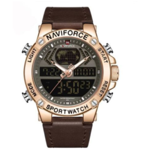 Naviforce Waterproof Dual Leather Strapped Watch - Brown 122g EACH