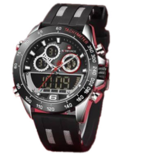 Naviforce Rubber Strapped Waterproof Dual Watch - Black 117g EACH