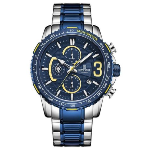 Naviforce Luxury Stylish Chronograph Analog Watch - Blue, Silver 102g EACH