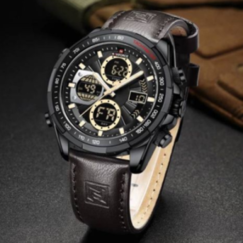 Naviforce Faux Leather Digital And Analog Mens Watch Black Brown 122g each