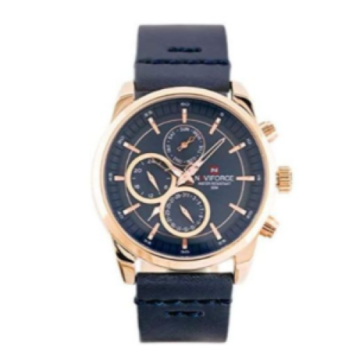 Naviforce NF9148- Mens Designer Leather Strap Watch - Blue, Gold 187g each
