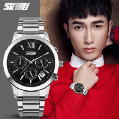 Skmei Chronograph Stainless Steel Analog Mens Silver 187g each
