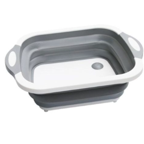 Collapsible Dish Tub Basin Cutting Chopping Board Colander, Vegetable Fruit Wash Drain Sink Storage Basket- Grey Medium Each