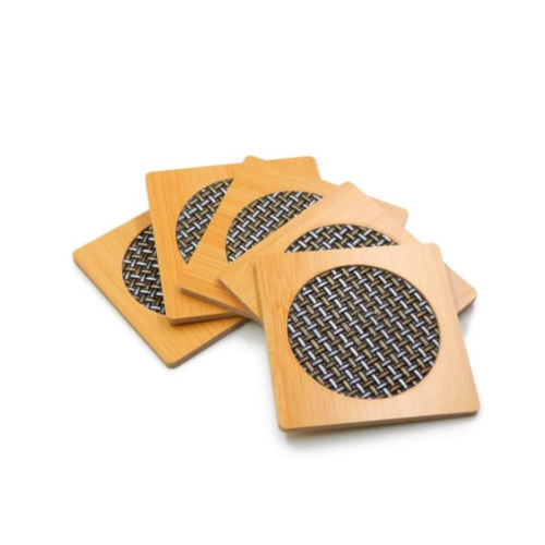 6 Piece Bamboo Mug/Glass Cover Coasters -Brown Medium Each