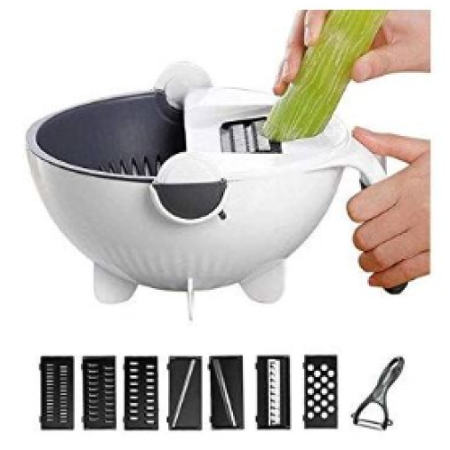 9 In 1 Multi Functional Wet Basket Chopper, Grater And Slicer-White. Medium Each