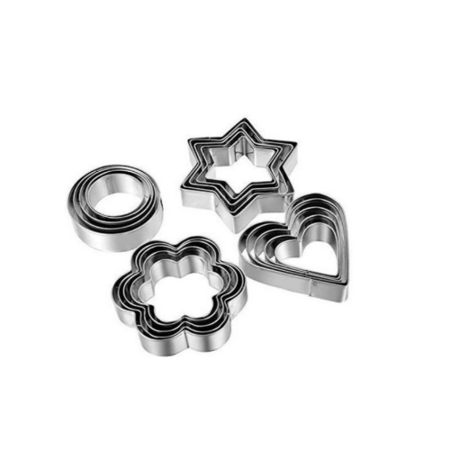 12 Piece, 4 Shape Stainless Steel Cookie Cutters - Silver. Medium Each