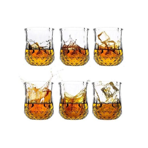6 Pieces Of Diamond Design Whisky Glasses, Colorless. Medium Each