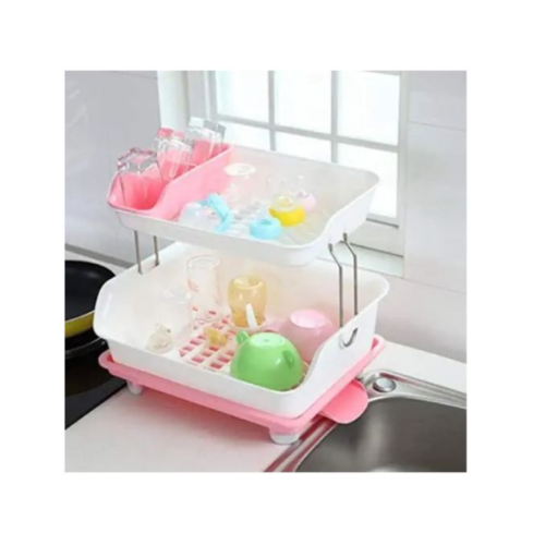 2 Layer Plastic Dish Drying Draining Rack Storage Tray- Multi-colour. Medium Each
