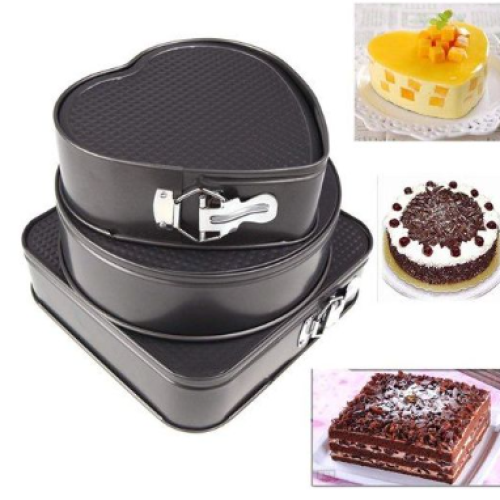 3 Pieces Of Cake mould Pans(Heart, Round, Square Shape)-Black. Medium Each