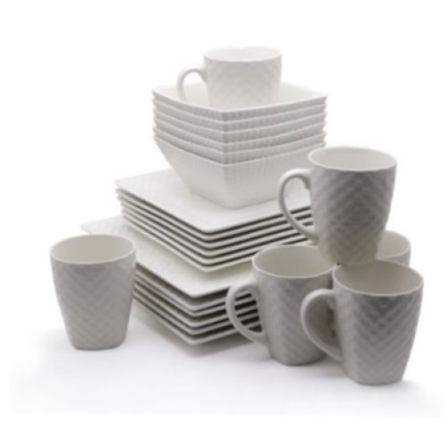 24 Piece Square Dinner Set - White. Medium Each