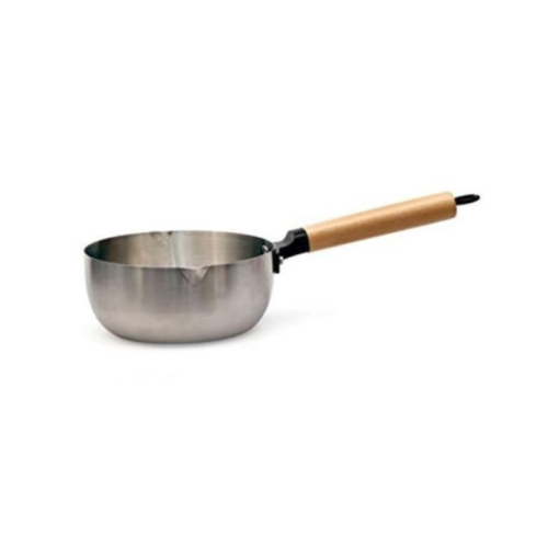 Stainless Steel Deep Wok Saucepan an With Wooden Handle 18cm Silver. Medium Each