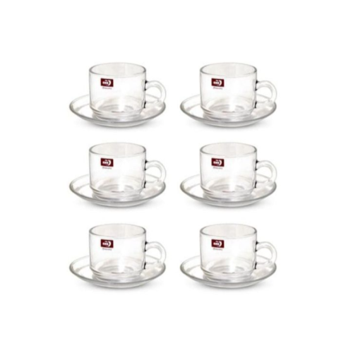 6 Pieces Of Cups And 6 Saucers -Colourless. Medium Each