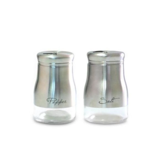 2 Pc Steel And Glass Pepper And Salt Shaker Set-Silver Medium Each