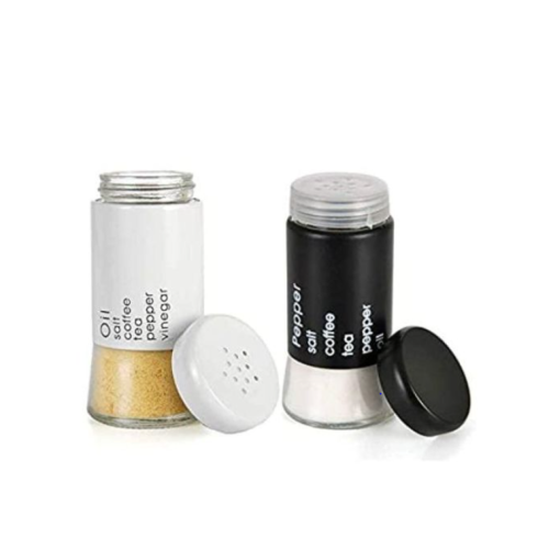 2 Pc Steel And Glass Pepper And Salt Shaker Set-Black&White Medium Each