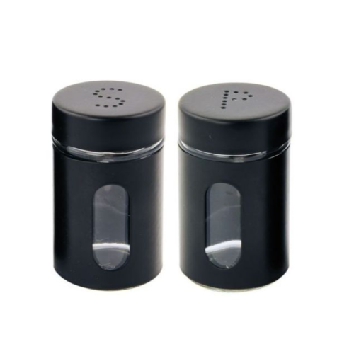 2 Pc Steel And Glass Pepper And Salt Shaker-Black Medium Each