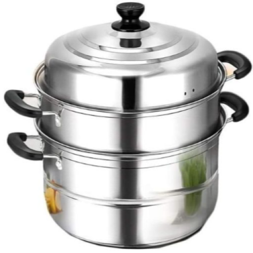 3 Layer Stainless Steel Saucepan And Steamer Soup Pot,30Cm-Silver. Medium Each