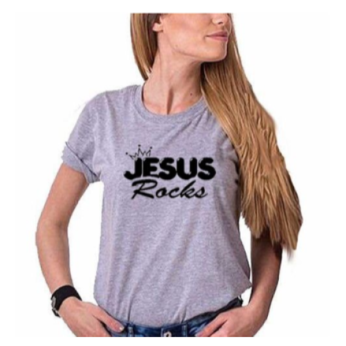 JESUS ROCKS Women T-Shirt - Grey L, M, S, XL, XXL Each