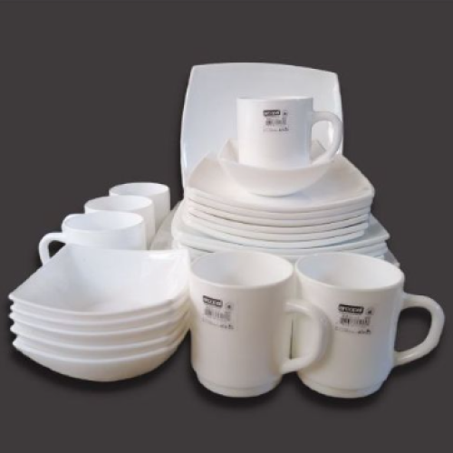 30 Pcs Of Square Plates, Bowls, Side Plates, Cups dinner set, White. Medium Each