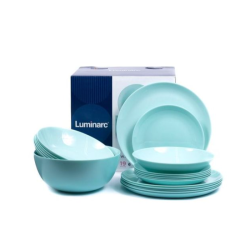 19 Piece Luminarc Plates,Side Plates And Bowls Dinner Set, Light Green. Medium Each