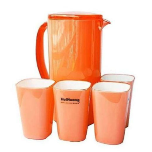 4 Piece Melamine Juice Tumbler Cups And 1Piece Jug Water Set-Orange. Medium Each