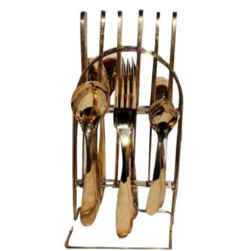 24pcs Cutlery (Forks, Spoons& Knieves) with a Stand - Gold Medium Each
