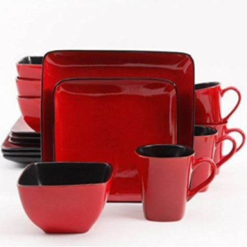24 Piece Square Plates,Bowls,Cups Dinner Set,Red. Medium Each