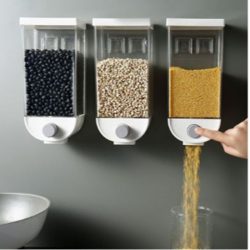 3Piece Wall-Mounted Cereal Dispenser,Food Storage Container Organizer,Colourless Medium Each