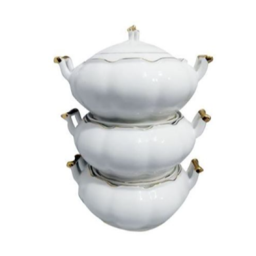 3 Piece Soup Food Serving Dishes Bowls Casserole Pots- White Medium Each
