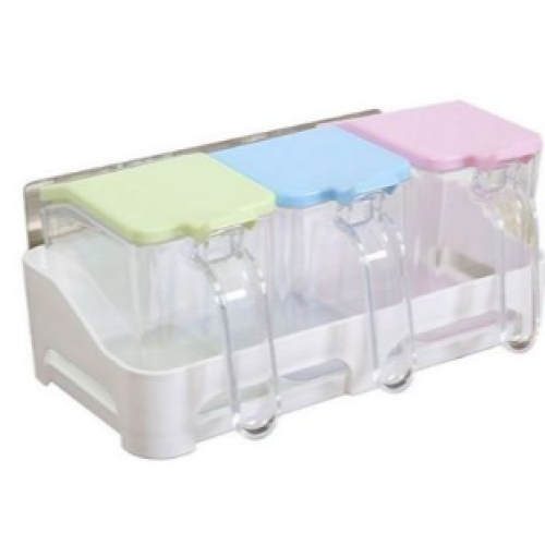 3 Piece Wall-Mounted Plastic Sugar/Spice Storage Organizer Jars, Colourless. Medium Each