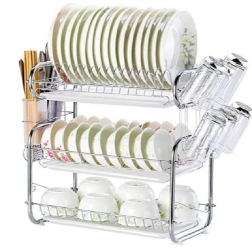 3 Tier Stainless Steel Dish Draining Rack - Silver Medium Each