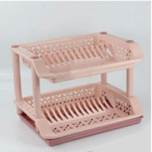 2 Tier kitchen Plastic Dish Draining Drying Storage rack tray,Pink. Medium Each