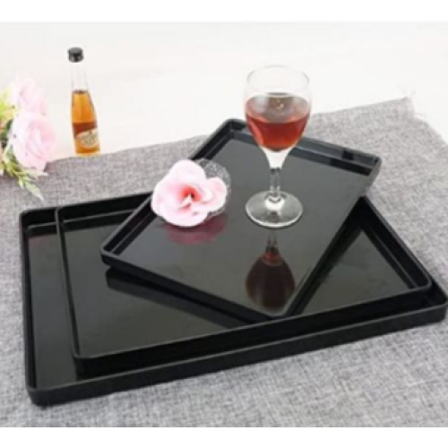 3 Pieces Of Melamine Dinner Serving Trays Platters-Black. Medium Each